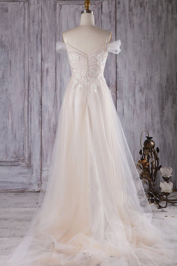 Elegant Cold-shoulder Wedding Dress Sweetheart Appliques Ruffles Bridal Gowns Online