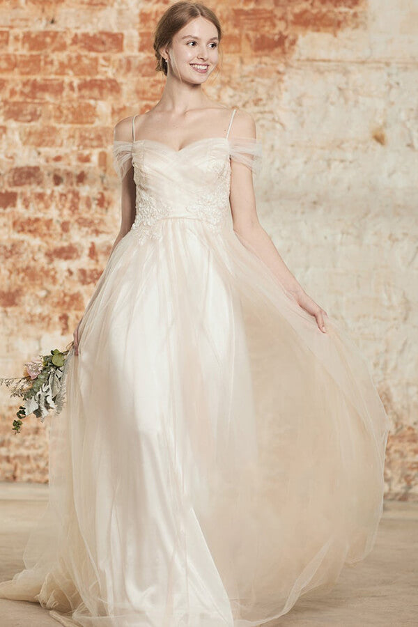 Elegant Cold-shoulder Wedding Dress Sweetheart Appliques Ruffles Bridal Gowns Online