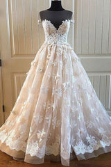 Elegant Creamy Lace Sweetheart Long Wedding Dress A Line Appliques Bridal Gowns On Sale