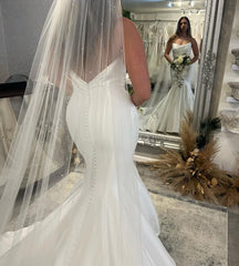 Fabulous Long Floor Length Sleeveless Mermaid Satin Wedding Dress with Ruffles