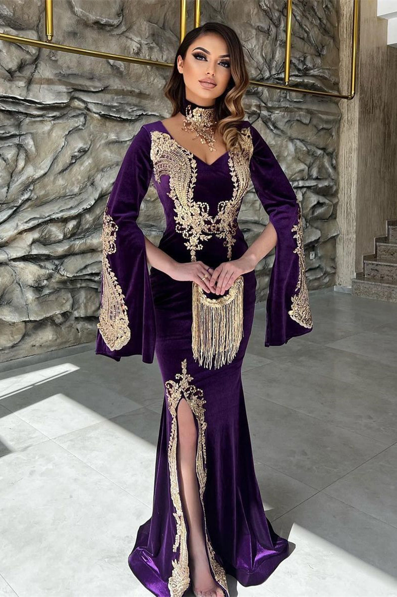 Elegant Floor-Length Sweetheart Long Sleeve Mermaid Prom Dress Featuring a Split Design