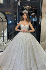 Elegant Floor-Length Sweetheart Sleeveless A-Line Sequined Wedding Dress with Ruffles