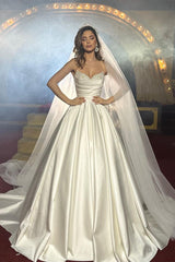 Graceful Floor-Length Sleeveless Satin Wedding Dress with Subtle Bead Details