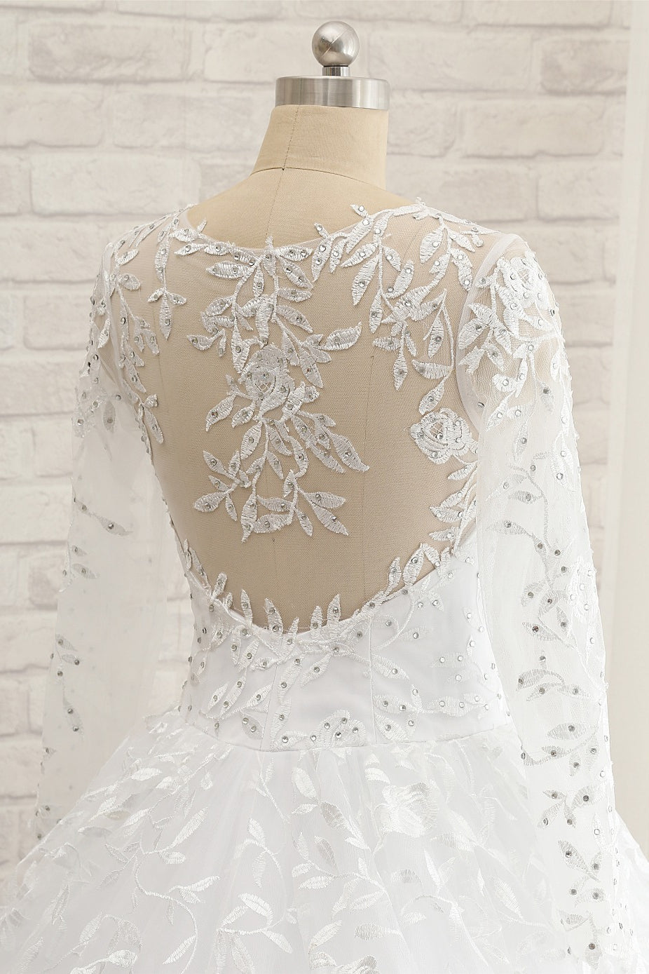 Elegant Jewel Longsleeves Lace Wedding Dresses White A-line Bridal Gowns With Appliques On Sale