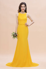 Elegant Jewel Mermaid Chiffon Lace Bridesmaid Dress On Sale