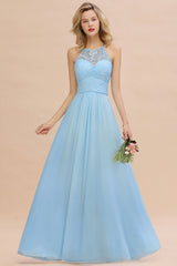 Elegant Jewel Ruffle Affordable Chiffon Bridesmaid Dress with Appliques