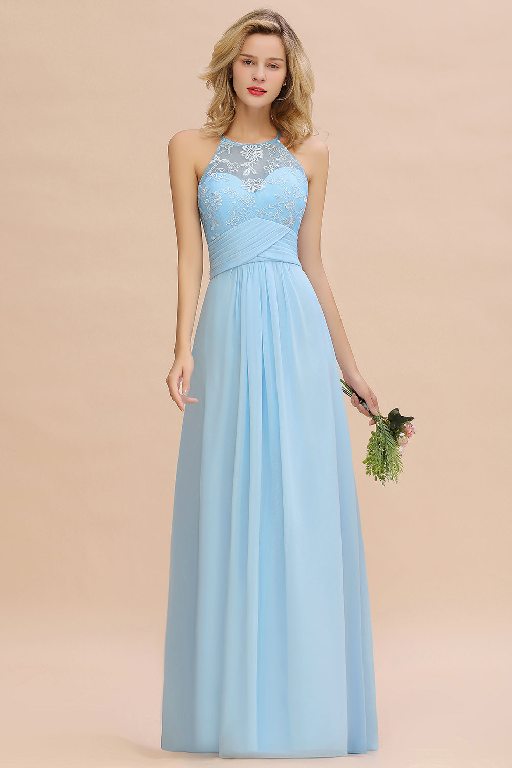 Elegant Jewel Ruffle Affordable Chiffon Bridesmaid Dress with Appliques