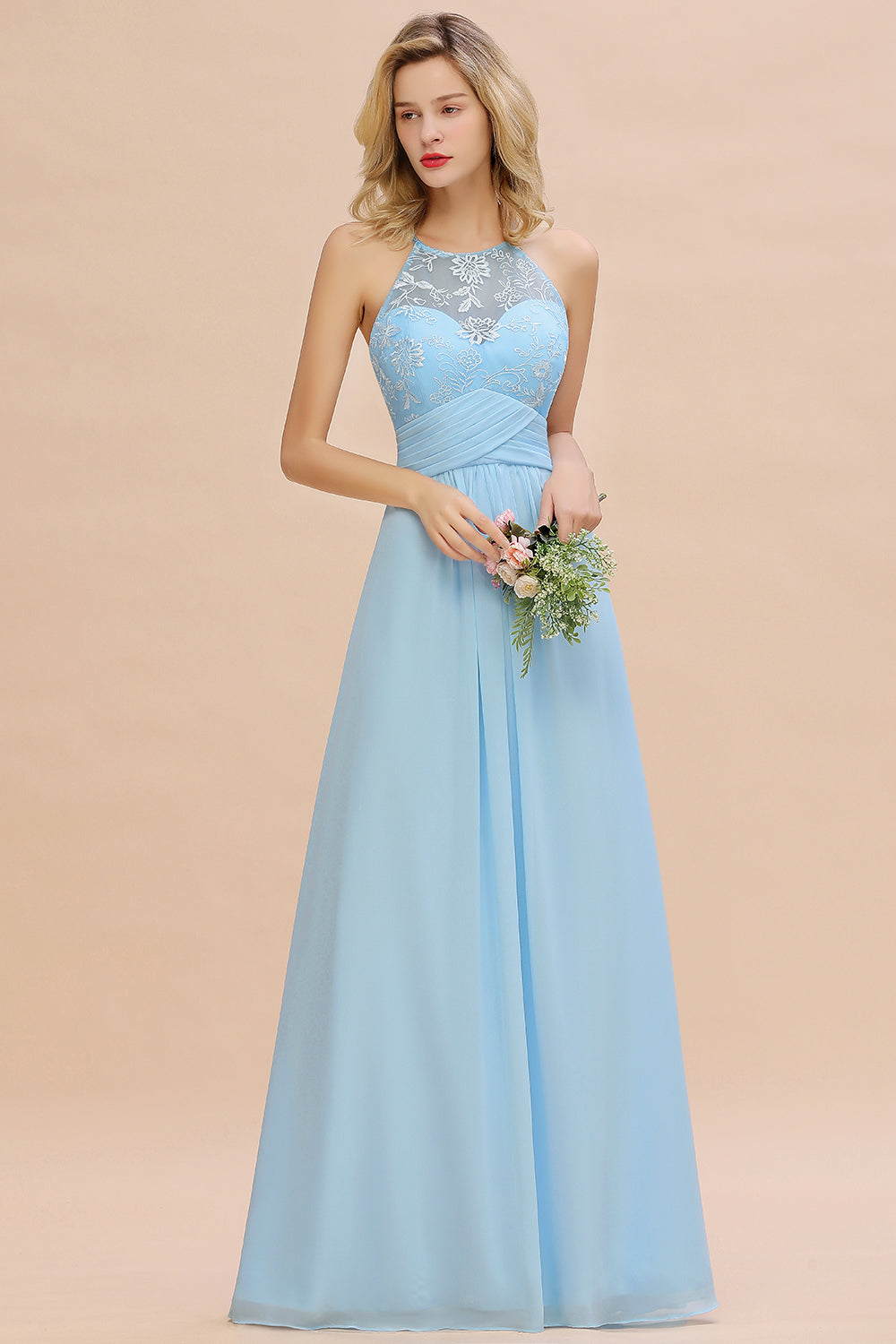 Elegant Jewel Ruffle Affordable Chiffon Bridesmaid Dress with Appliques