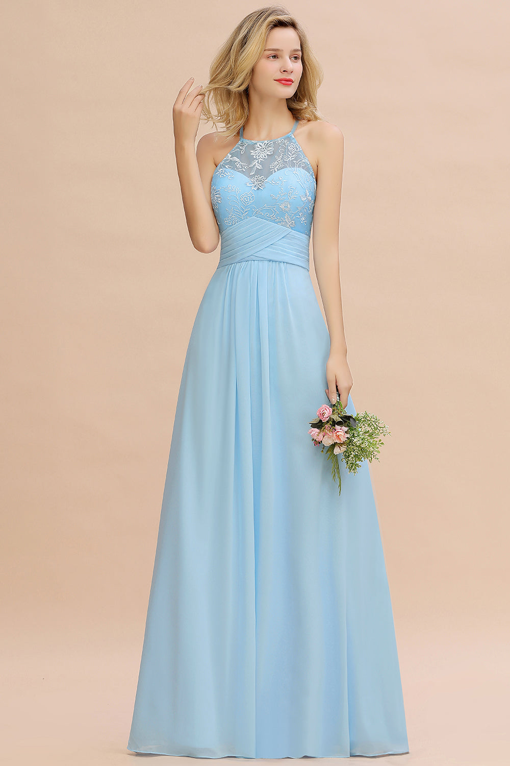 Elegant Jewel Ruffle Affordable Chiffon Bridesmaid Dress with Appliques