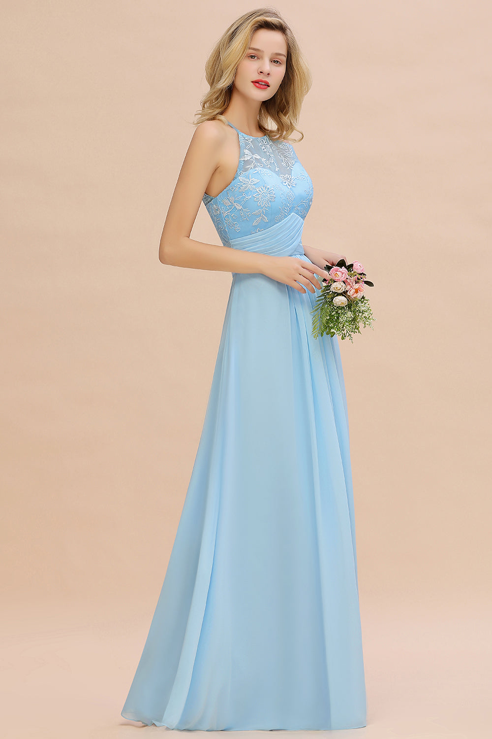 Elegant Jewel Ruffle Affordable Chiffon Bridesmaid Dress with Appliques