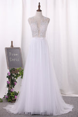 Elegant Jewel Tull Lace Wedding Dress Sleeveless Appliques Ruffles Bridal Gowns On Sale