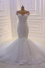 Elegant Jewel Tulle Lace Sequined Wedding Dress Mermaid Appliques Sleeveless Bridal Gowns On Sale