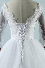 Elegant Jewel Tulle Lace Wedding Dress 3/4 Sleeves Appliques A-Line Bridal Gowns On Sale