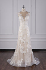 Elegant Jewel Tulle Lace Wedding Dress Appliques Sleeveless Mermaid Bridal Gowns Online