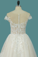 Elegant Jewel Tulle Lace Wedding Dress Sleeveless Appliques Ruffles Bridal Gowns Online