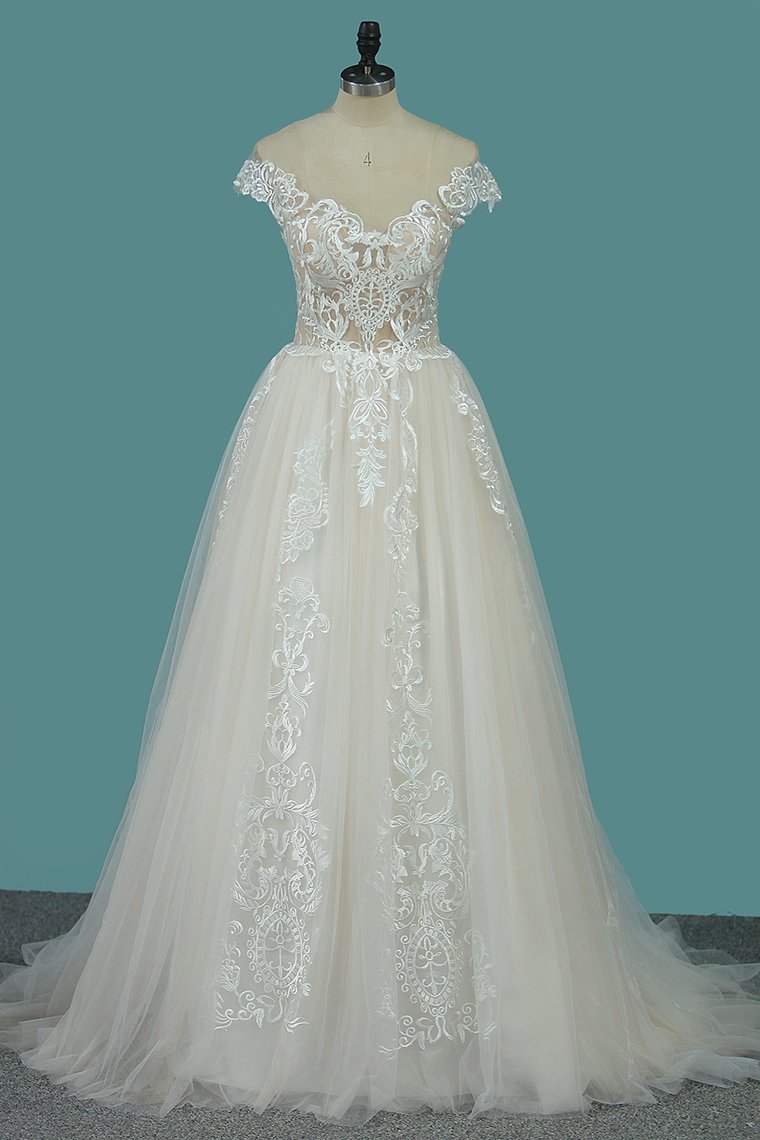 Elegant Jewel Tulle Lace Wedding Dress Sleeveless Appliques Ruffles Bridal Gowns Online