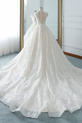 Elegant Jewel White Tulle Lace Wedding Dress Sleeveless Appliques A-Line Bridal Gowns Online