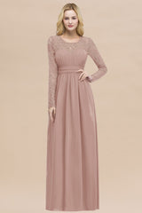 Elegant Lace Burgundy Bridesmaid Dresses Online with Long Sleeves