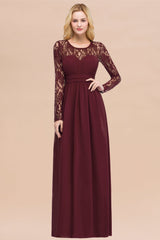 Elegant Lace Burgundy Bridesmaid Dresses Online with Long Sleeves