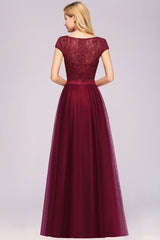 Elegant Lace Cap Sleeves Burgundy Bridesmaid Dresses Affordable