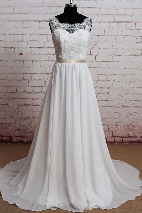 Elegant Lace Chiffon A-line Wedding Dress Online