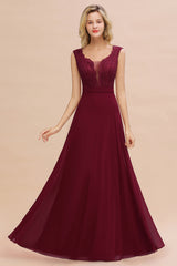 Elegant Lace Deep V-Neck Burgundy Bridesmaid Dress Affordable