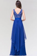 Elegant Lace Jewel Long Chiffon Bridesmaid Dress with Asymmetric Hemline