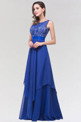 Elegant Lace Jewel Long Chiffon Bridesmaid Dress with Asymmetric Hemline