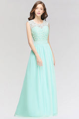 Elegant Lace Jewel Sleeveless Chiffon Bridesmaid Dresses Affordable