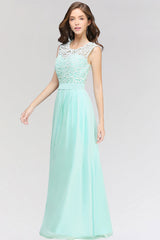 Elegant Lace Jewel Sleeveless Chiffon Bridesmaid Dresses Affordable