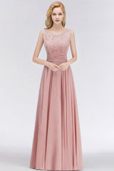 Elegant Lace Jewel Sleeveless Dusty Rose Bridesmaid Dress Online
