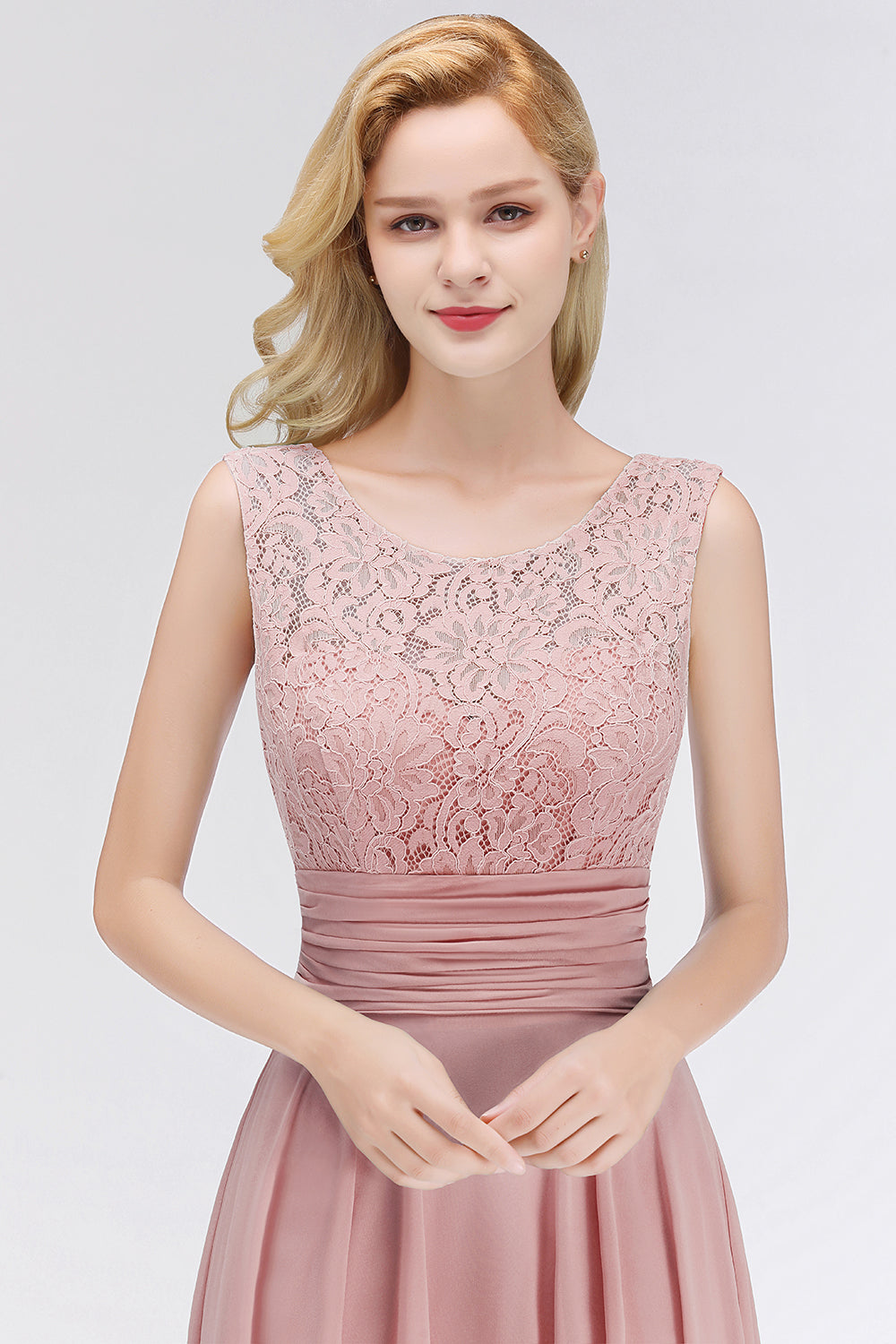 Elegant Lace Jewel Sleeveless Dusty Rose Bridesmaid Dress Online