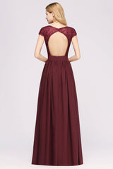 Elegant Lace Open-Back Long Burgundy Bridesmaid Dresses Online