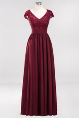 Elegant Lace Open-Back Long Burgundy Bridesmaid Dresses Online