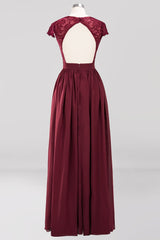 Elegant Lace Open-Back Long Burgundy Bridesmaid Dresses Online