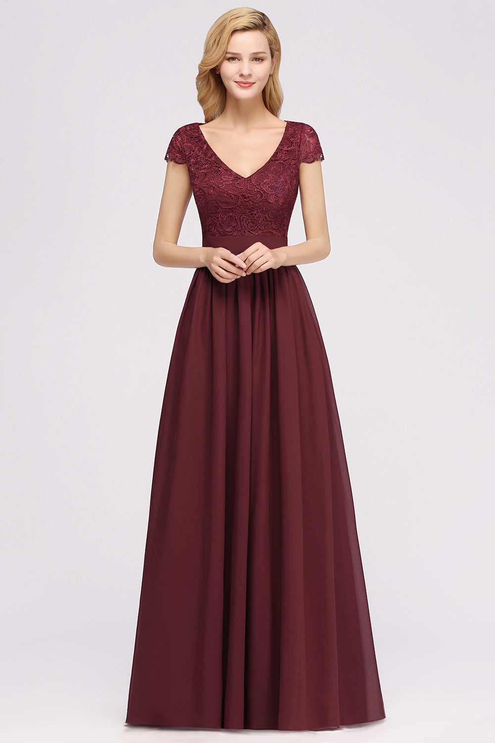 Elegant Lace Open-Back Long Burgundy Bridesmaid Dresses Online