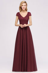 Elegant Lace Open-Back Long Burgundy Bridesmaid Dresses Online