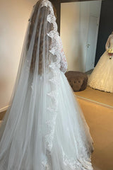 Graceful Long A-line Lace Wedding Dress with Delicate Long Sleeves