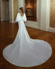 Elegant Long Mermaid Sweetheart Wedding Dress with Long Sleeves and Beading