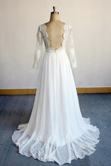 Elegant Longsleeves Appliques Lace Wedding Dress White Chiffon A-line Bridal Gowns On Sale