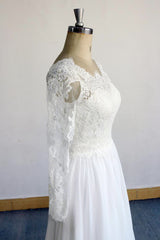 Elegant Longsleeves Appliques Lace Wedding Dress White Chiffon A-line Bridal Gowns On Sale