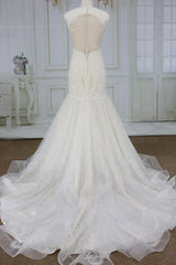 Elegant Mermaid Appliques Straps Wedding Dresses Sleeveless Champagne Tulle Bridal Gowns On Sale