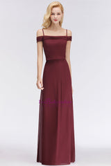 Elegant Off-the-Shoulder Burgundy Bridesmaid Dress Online Spaghetti-Straps Affordable Maid of Honor Dress