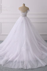 Elegant Off-the-Shoulder Tulle Lace Wedding Dress Sweetheart Appliques Beadings Sleeveless Bridal Gowns On Sale