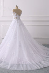 Elegant Off-the-Shoulder Tulle Lace Wedding Dress Sweetheart Appliques Beadings Sleeveless Bridal Gowns On Sale