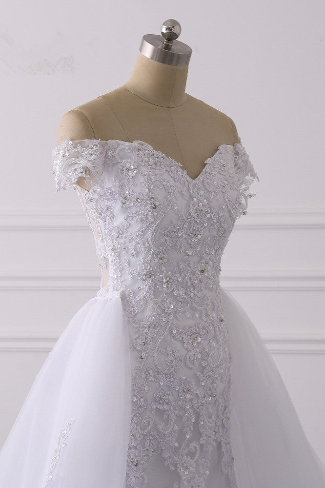 Elegant Off-the-Shoulder Tulle Lace Wedding Dress Sweetheart Appliques Beadings Sleeveless Bridal Gowns On Sale