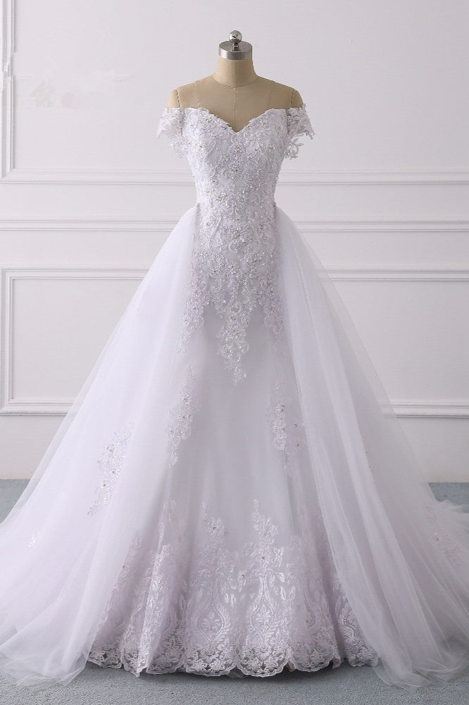 Elegant Off-the-Shoulder Tulle Lace Wedding Dress Sweetheart Appliques Beadings Sleeveless Bridal Gowns On Sale