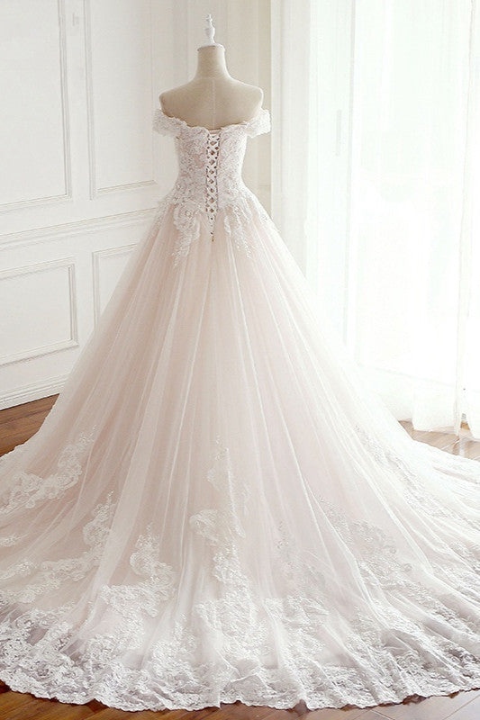 Elegant Off-the-Shoulder Tulle Lace Wedding Dress Sweetheart Appliques Sleeveless Bridal Gowns On Sale