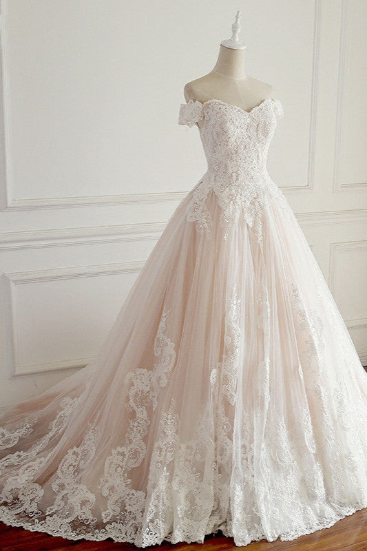 Elegant Off-the-Shoulder Tulle Lace Wedding Dress Sweetheart Appliques Sleeveless Bridal Gowns On Sale