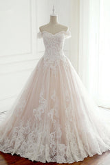 Elegant Off-the-Shoulder Tulle Lace Wedding Dress Sweetheart Appliques Sleeveless Bridal Gowns On Sale